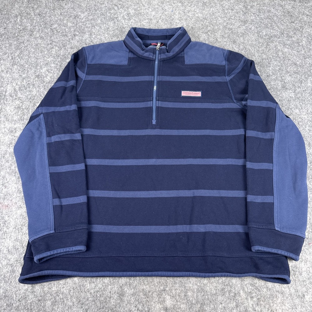 Vineyard Vines Pullover Mens Large Blue Striped Shep Shirt Quarter Zip Cotton